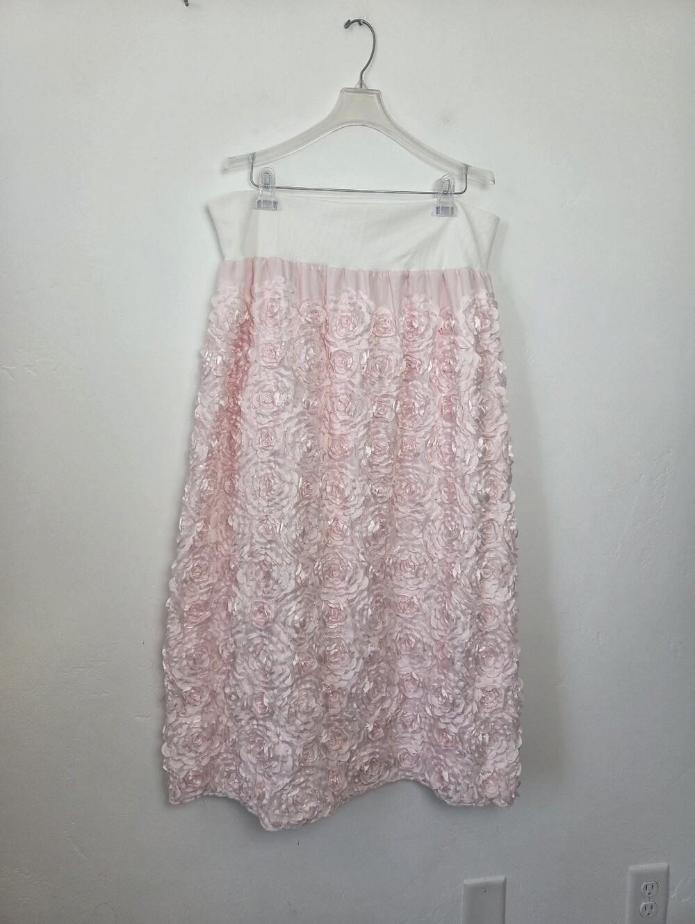 Pink Rose Floral Applique Maxi Skirt Romantic Feminine Wedding Guest Plus 2X